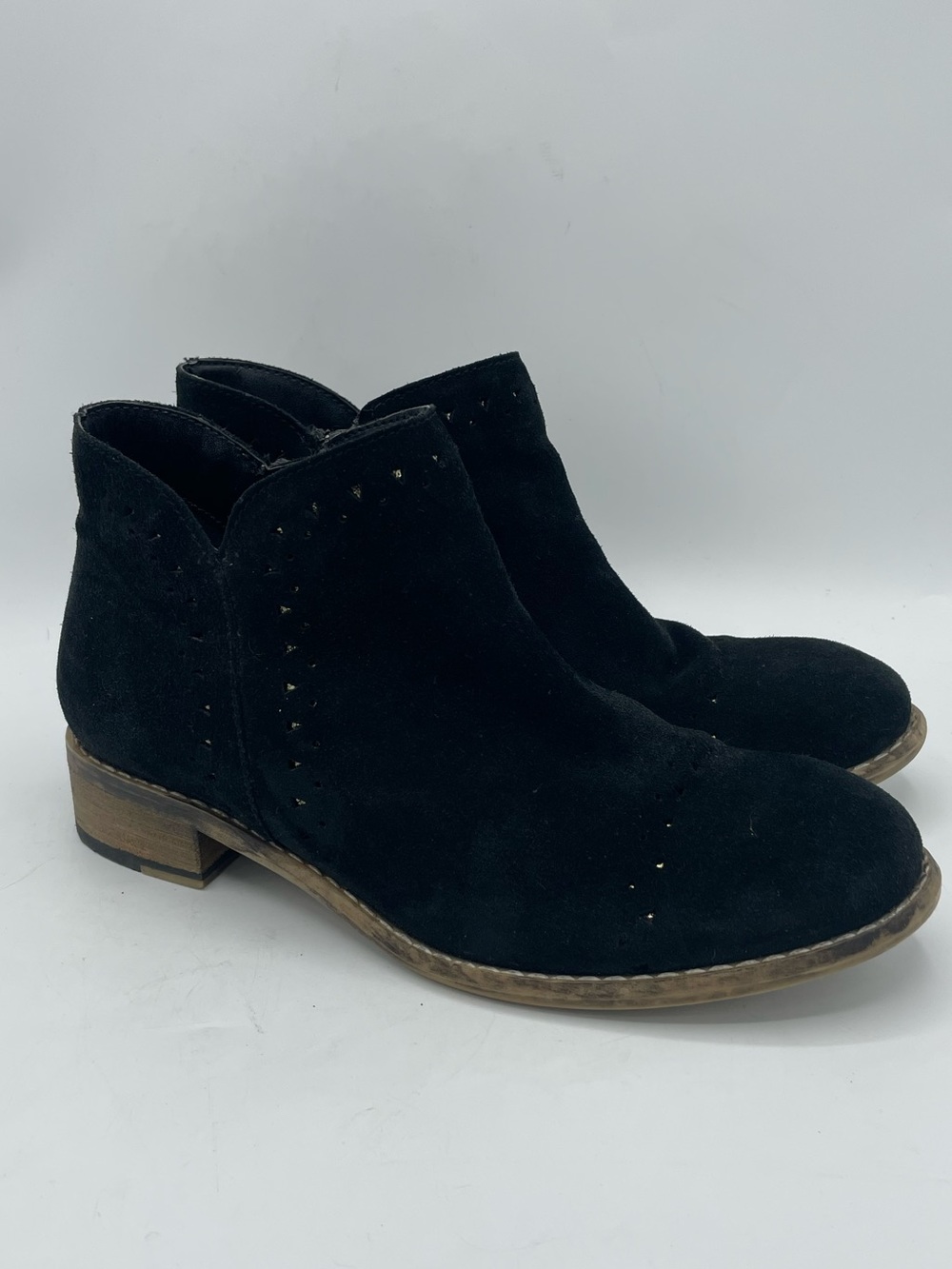 Diba True Run Away Black Western Suede Ankle Booties with Metallic Accents.